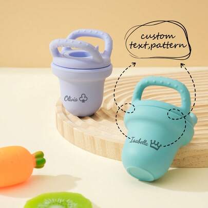 1 pieza Suplemento alimenticio de silicona con patrón de nombre personalizado, vajilla de impresión bajo demanda, alimentador de frutas y verduras