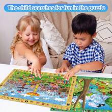 Giocattolo puzzle cognitivo 4 in 1 di ricerca e scoperta per bambini, 4 puzzle da 60 pezzi in una scatola tematici di spazio, oceano, foresta e parco divertimenti, ottimi regali per compleanni, vacanze, Natale