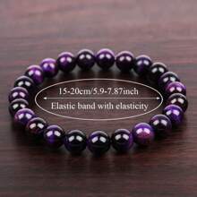 Tiger Eye & Purple Bead Bracelet For Wealth, Abundance & Prosperity - Elastic Stretch Beads With Clear Crystal Accents, Unisex Spiritual Jewelry Gift For Men & Women, Fashion Accessory |   Elegant Bead Design |   Elastic Stretch Bracelet, Tiger Eye Jewelry