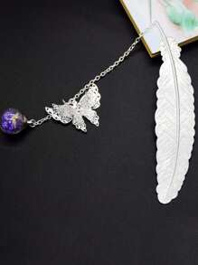 1 pieza Marcapáginas de metal con pluma, flor seca y hoja de mariposa creativa, artículos de papelería para estudiantes, regalo del Día del Maestro, elegantes suministros de oficina