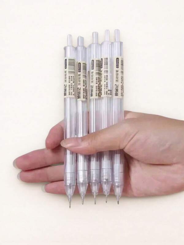 5 Pcs/Set Mechanical Pencil White Simple Automatic Pen 0.5/0.7mm For Students School Supplies Office Accessories Stationery School Supplies,Back To School