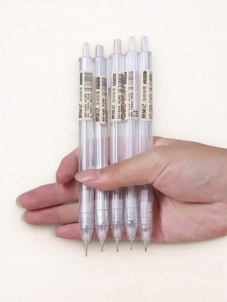 5 Peças/Conjunto Lapiseira Branca Simples Automática 0,5/0,7mm para Estudantes, Suprimentos Escolares, Acessórios de Escritório, Artigos de Papelaria, Volta às Aulas