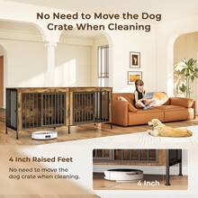63/78 Inch Dog Crate Furniture For 2 Large Or Medium Dogs With Removable Divider, Extra-Large Double Door Dog Kennel, XXL Heavy-Duty Wooden Dog Crate, Durable And Sturdy - 棕色 - 查看 3