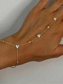 1pc Bohemian Crystal Finger Hand Chain Bracelet With Rhinestone, Fashion Jewelry Accessory, Suitable For Parties, Ins Style