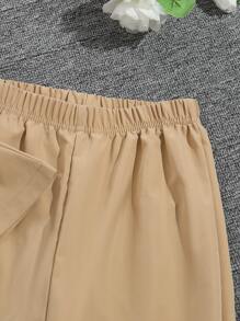 Set casual pentru fete, 2 piese, top cu guler cu nasturi, mânecă scurtă, color block, și pantaloni evazați minimalisti, ținută de primăvară/vară, potrivită pentru exterior, ținute casual, cadouri, petreceri, școală, întoarcerea la școală