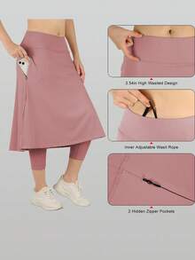 RUNONWHEELS 5 Váy quần thể thao dài đến đầu gối cạp cao dành cho nữ, có túi, thích hợp cho tennis, màu hồng mùa hè. - Hồng - Xem 4