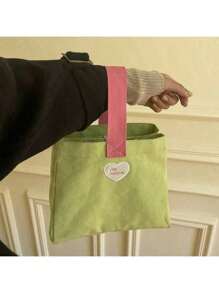 Love Embroidery A Strap Bag Students Go Out Handbag Handbag Korean Version Of Simple Canvas Handbag