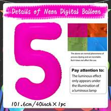 Bóng bay huỳnh quang số 0-9 40 inch, bóng bay số neon màu hồng, thích hợp cho tiệc sinh nhật, tốt nghiệp, đám cưới, kỷ niệm, giáng sinh, năm mới, trang trí tiệc phát sáng, chụp ảnh tự động - Hồng - Xem 15