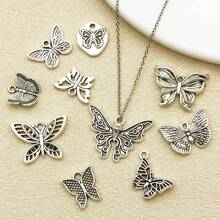 10/20 piezas surtidas de pendientes de aleación con diseño de mariposa antiguo plateado, adecuados para hacer collares, pendientes, llaveros y otros accesorios de joyería DIY