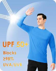 Boladeci Men's UPF 50 Sun Protection UV SPF Shirts Long Sleeve Lightweight Quick Dry Swim T-Shirts Rash Guard - Azure Blue - View 2