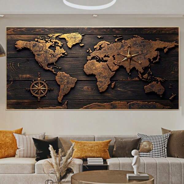 1pc Contemporary Abstract Printed Canvas Wall Art With Frame, Vintage Earth Design Suitable For Living Room, Corridor, Bedroom Decoration, 2D Flat Wrapped Canvas Frame Size