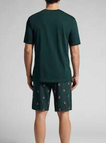 Men's Pajama Set, Thin Round Neck T-Shirt With Cartoon Moped Print And Elastic Waist Shorts, Casual Comfortable Homewear Outfit Suitable For Summer