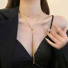 Collier long à pampilles en acier inoxydable plaqué or 100 cm, chaîne serpent, pour femmes et hommes, bijoux à la mode, cadeaux de fête, bijoux fins en acier inoxydable, breloque ajustable, chaîne serpent plate, pendentifs pour femmes. Élégant collier chaîne serpent en Y - Style minimaliste, finition métallique, pendentif long à pampilles pour femmes, accessoire classique du quotidien, bijoux de tous les jours, collier minimaliste, boucles d'oreilles pendantes