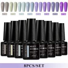 MEET ACROSS 8pcs Gel Nail Polish Set Summer Colorful Sparkle Glitter Semi Permanent Soak Off UV Gel Varnish Long Lasting DIY Nail Art Design All For Decoration Manicure Kits Painting Gel Vernis Nail Supplies For Home And Salon Nails - Nhiều màu - Xem 16