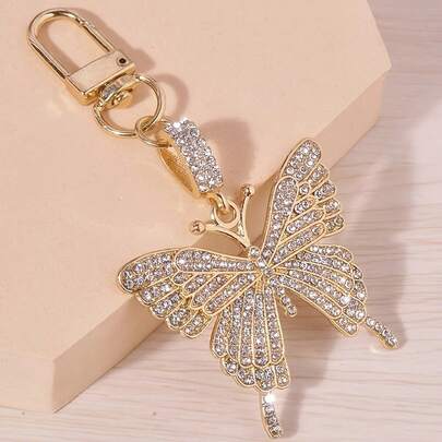 1 Fashion Rhinestone Decorated Butterfly Design Bag Pendant Keychain Cute Key Ring Bag Handbag Accessories