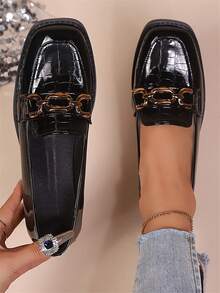 女士时尚金属扣方头休闲鞋、低跟一脚蹬平底鞋、镜面材质、乐福鞋、厚底牛津鞋、工作鞋、玛丽珍鞋、透明高跟鞋、女士高跟鞋、穆勒鞋、办公鞋、黑色中跟鞋、工作鞋、学院风复古平底鞋、极简主义平底鞋、女士正装鞋、春秋平底鞋、女士一脚蹬鞋、黑色鞋、黑色高跟鞋、女鞋、粗跟鞋、坡跟鞋、石纹平底鞋、优雅平底鞋 - 黑色 - 查看 8