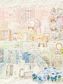 1 pacote com 100 folhas de papel de Bottom para artesanato e cartões com renda vazada, estilo artístico retrô com flores e borboletas, material de Bottom para decoração DIY, material de bordas de renda vazada, adesivos decorativos de flores em aquarela, suprimentos para escola, casa e escritório