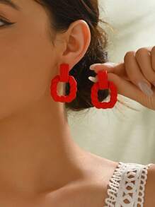 1 Pair Minimalist Square Ring Earrings, Spray Painted Acrylic Jewelry