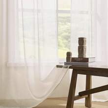 Sheer Curtains 84 Inches Long, White Curtains Living Room 2 Panels Set, Linen Curtains Window Privacy With Filtering (W52 X L84 Inch, Linen), Home Decor - 淺米色 - 查看 4
