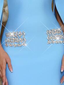 1 件纯色绷带复古优雅性感重磅铆钉针织面料晚礼服，适合派对、婚礼、生日、毕业派对、夏季长袖 - 淺藍色 - 查看 9