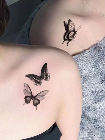 4pcs 3D Butterfly & Snake Temporary Tattoos, Unisex Realistic Design For Daily, Party, Holiday, Gift, Body Decoration On Finger, Wrist, Ear, Shoulder, Neck, Collarbone