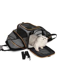 便携式猫笼 - 适用于中型猫和体重不超过 15 磅的小型犬的软边猫笼、宠物包、航空认可的旅行犬笼、手持式宠物笼、宠物背包