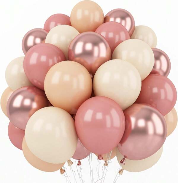 Retro Blush Pink Balloons,100 Packs Dusty Pink Metallic Chrome Rose Gold Nude Ivory Balloons For Birthday BabyShower Bridal Shower Wedding Themed Princess Party