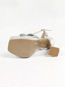 High Heel Platform Studded Sandals, Comfortable And Stylish Fashion Shows - Metallic Silver - View 4