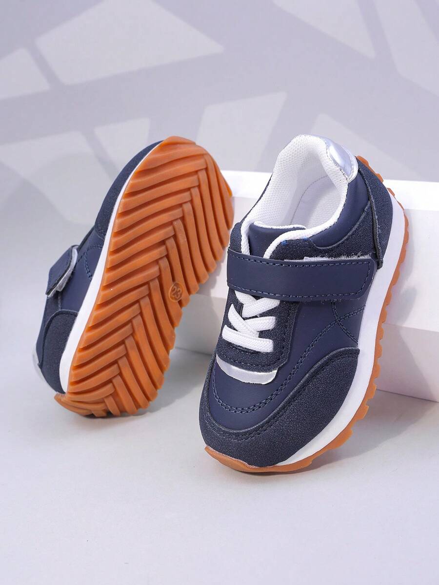 Kids' Color Splicing Athletic Shoes, Boys/Girls Campus Student Shoes With Magic Tape, Running Shoes, Casual Sneakers