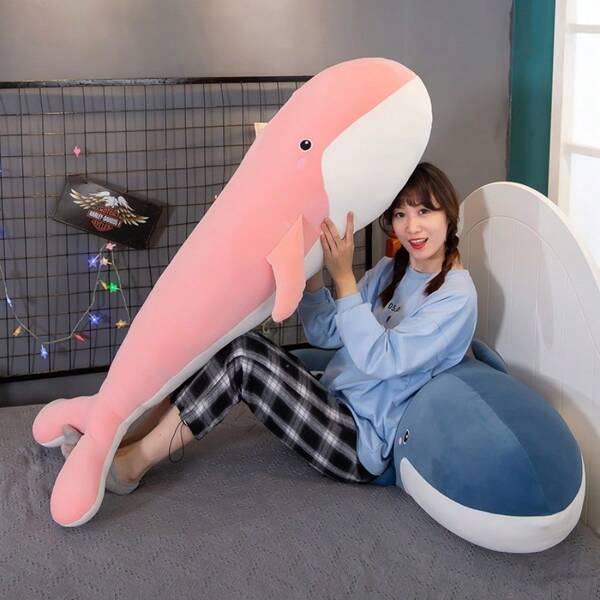 1pc 19.68 Inch Blue Whale Plush Doll - Soft Polyester Filled Animal, White Belly, Great Gift For Autumn/Winter, Birthday Or Home Decor, Whale Ornament