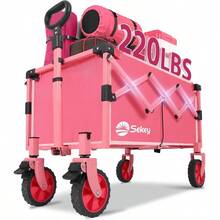 Carro plegable con frenos con capacidad de 200 libras carro ligero de utilidad carrito de compras plegable para camping deportes y dia festivo. Rosa - BarbieRosa - Ver 1