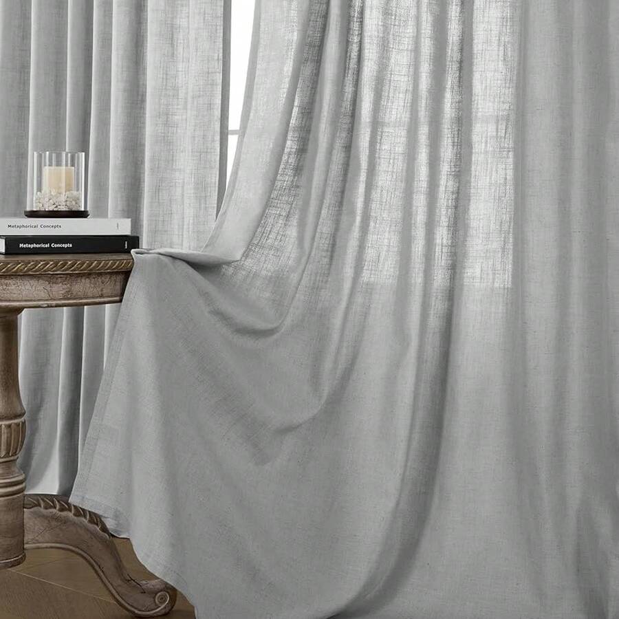Sheer Curtains 84 Inches Long, White Curtains Living Room 2 Panels Set, Linen Curtains Window Privacy With Filtering (W52 X L84 Inch, Linen), Home Decor - 烏木灰 - 查看 1