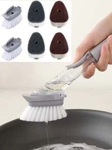 Long Handle Kitchen Cleaning Brushwith Refillable Detergent Reservoir &Replaceable Heads-Multi-SurfaceScrubber For Pots, Pans, Dishes, SinksCountertops,Stovetops,Backsplashes,Non-Scratch Cookware& Appliances
