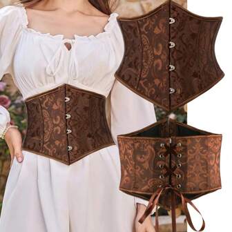 1pc Women's 4 Hook Intricately Patterned Corset, Supports Bust, Cinches Waist, Suitable For Daily Wear Halloween Costume