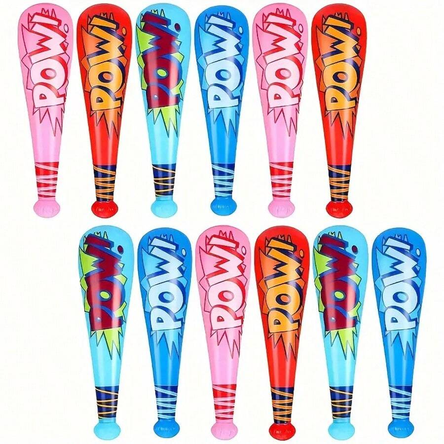 12pcs Thick PVC Inflatable POW Baseball Bats, Interactive Play And Team Cheering Party Supplies, Colorful Carnival Party Gifts - Multicolor - View 1