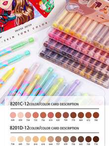 GuangNa 12-Colour Straight Liquid Markers, Skin Tone And Macaron Colour Sets, Soft Brush Tip Markers, Fast Drying, Sunlight Resistance, Meet The Needs Of Professional Hand-Drawn Characters, For Illustration Sketching, Wood, Glass, Fabric, Rock Painting School Supplies, Back To School