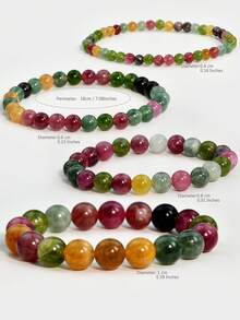 1/4/7pcs Bohemian Colorful Tourmaline Bracelet, Vintage Natural Stone Beads, Soothing Emotion & Energy Balance Yoga Bracelet - Multicolor - View 15