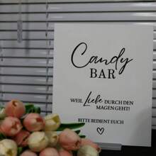 (德语)糖果吧台标牌、甜点桌标牌、甜点桌装饰和婚礼装饰，适用于新娘送礼会和婚宴，白色简约风格亚克力标牌