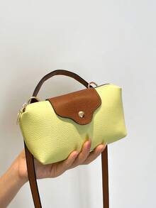 Mini bolso de moda nuevo con diseño de color contrastante, hecho de tela de nailon impermeable, incluye bolso de hombro, bolso cuadrado y bolso de cesta de verduras, adecuado para ir al trabajo, fiestas y vacaciones en invierno - Butter Yellow - Ver 4