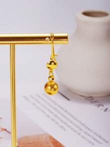2pcs Elegant 24K Gold-Plated Rust-Proof Textured Gold Ball Pendant Earrings, Suitable For Women, Party, Ramadan, Wedding Gift - Yellow Gold - View 5