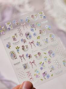 tomoni nailart Rhinestone Lace Swan Nail Stickers, Embellished With Rhinestones And Foil Stamping, Featuring Lace Garden & Vintage Garden Theme Nail Art Decals, Suitable For Party, Holiday DIY Nail Art Accessories