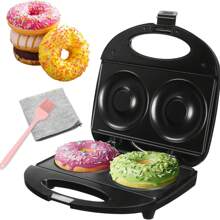 Máquina de fazer donuts, assa 2 donuts, aquecimento duplo, superfície antiaderente, perfeita para café da manhã, uso comercial ou doméstico, fácil de limpar