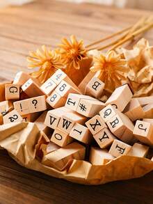 40Pcs/Set Wooden Rubber Stamps, Alphabet Letter/Number Stamps Stamper Seal Set, For DIY Journals, Scrapbooks And Crafts, Personalized Art - Seal - View 3