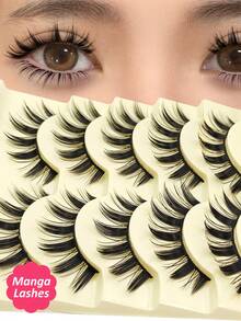 Rikuaild 5 Pairs Cartoon Style False Eyelashes, Soft & Natural Looking Lengthening False Eyelashes, Thick False Eyelashes, Anime Style Thin False Eyelashes, Makeup False Eyelashes - 濃密款 - 查看 1