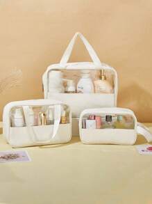 Conjunto de 3 peças - 1 Peça Bolsa de Maquiagem Impermeável para Viagem, Organizador de Cosméticos Multifuncional, Bolsa de Toucador Portátil para Viagem de Verão para Cuidados com a Pele, Pincéis de Maquiagem, Paleta de Sombras, Pó, Batom, Joias - Ótimo Presente para Dama de Honra, Dia das Mães, Volta às Aulas