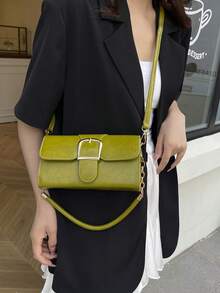 New Fashion Small Square Lock Closure Shoulder/Crossbody Bag Women Casual Commuter Underarm Versatile Handbag , Green - Olive Green - View 4