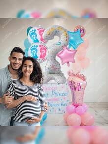 GRUPO CARNAVALLIA Balloons Reveal Gender Question Mark "?" Kit Of 5 Metallic Star Balloons Round Balloons He Or She? Boy Or Girl Party Baby Shower Girl Boy