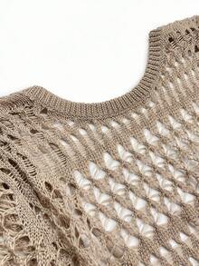 Đầm dài tay móc len khoét lưng gợi cảm phong cách Bohemian dành cho nữ, thích hợp mặc đi biển mùa xuân/hè. - Màu Khaki - Xem 9