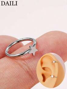DAILI 1 件男女通用鼻环，20G 18G 不锈钢心形星形耳环耳屏隔膜穿孔 CZ 耳塞环铰链段隔膜唇软骨双环 8mm 10mm 男女通用 - 1個星星無縫圈鼻環 - 查看 2