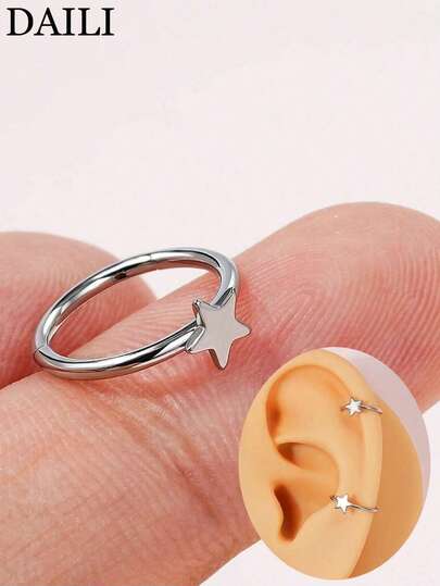 DAILI 1 件男女通用鼻环，20G 18G 不锈钢心形星形耳环耳屏隔膜穿孔 CZ 耳塞环铰链段隔膜唇软骨双环 8mm 10mm 男女通用